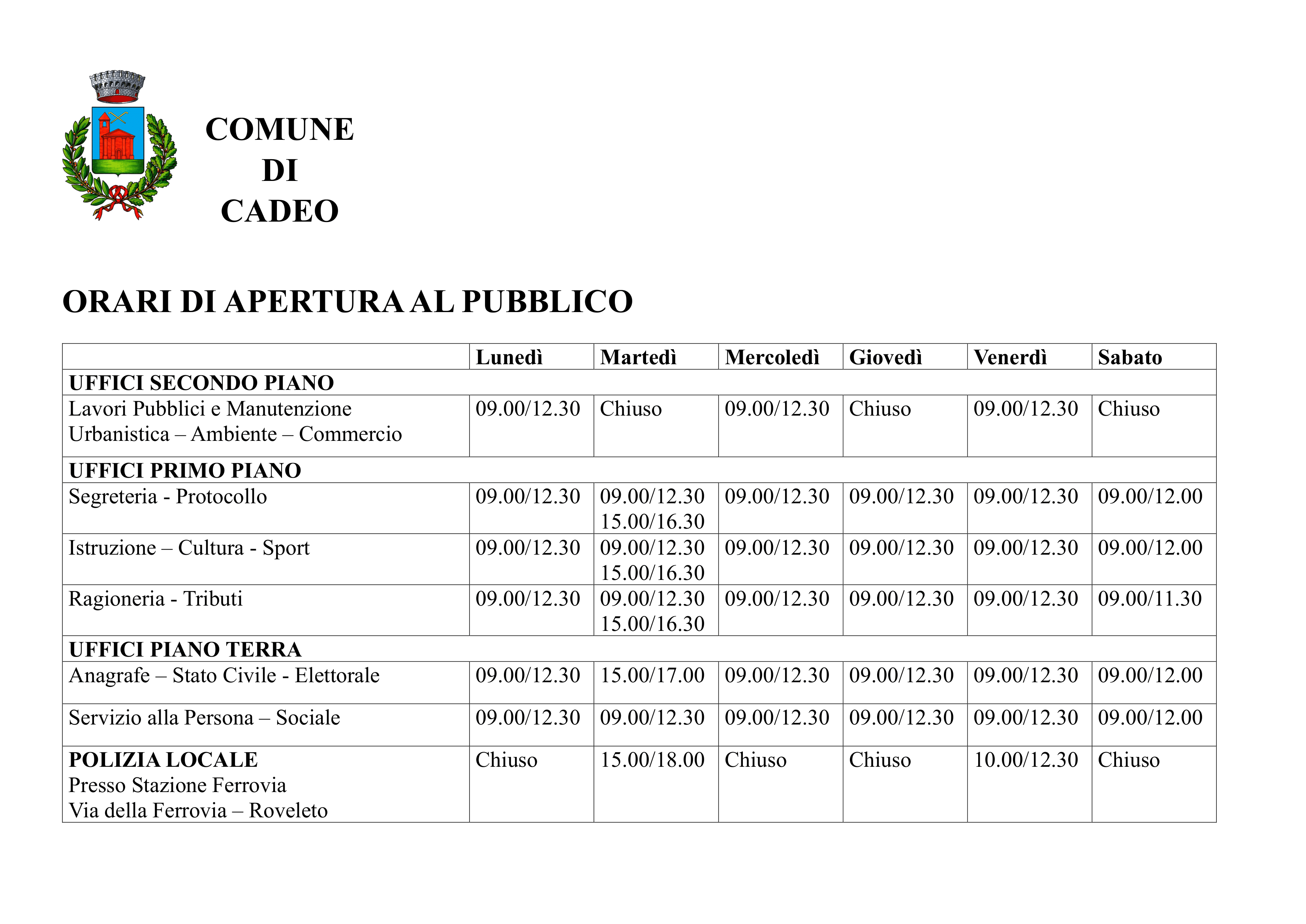 ORARI DI APERTURA AL PUBBLICO tabellone-1